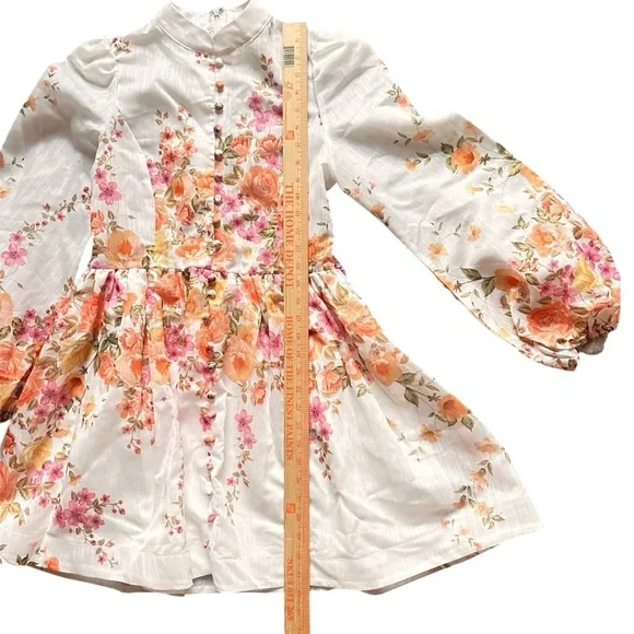 Mainstrip Amy Floral Print Dress Long Sleeve Holiday Mini White Medium No Belt - Picture 7 of 15